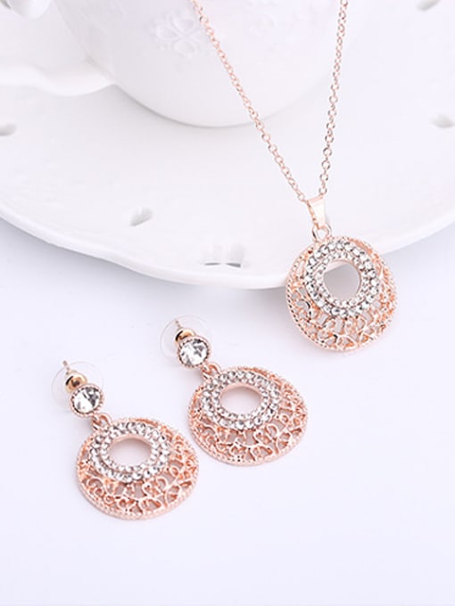 BESTIE Alloy Rose Gold Plated Fashion Rhinestones Hollow Circle Two Pieces Jewelry Set 1