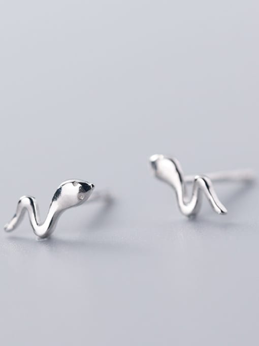 Rosh 925 Sterling Silver With Silver Plated Simplistic Snake Stud Earrings 2