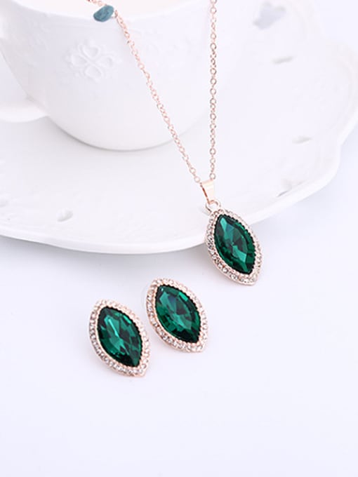 BESTIE Alloy Rose Gold Plated Fashion Water Drop shaped Artificial Stone Two Pieces Jewelry Set 1