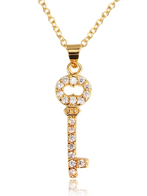 Gold High Quality 18k Gold Plated Key Shaped Zircon Necklace