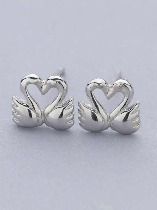 One Silver Tiny Double Swan 925 Silver Stud Earrings 0