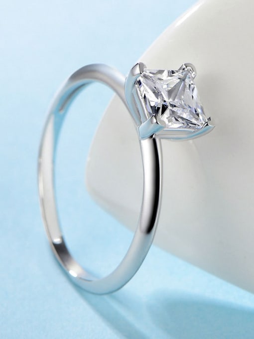 White S925 Silver Square Zircon Engagement Ring