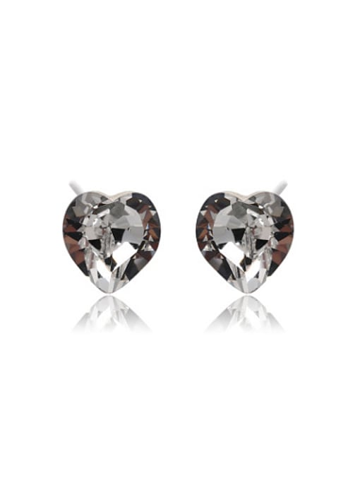 White Copper Alloy Titanium Plated Simple style Heart-shaped Crystal stud Earring