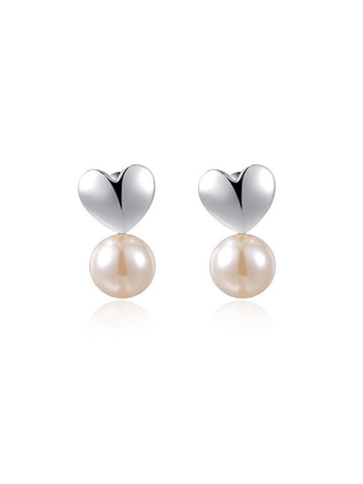 Platinum Temperament Heart Shaped Pearl Drop Earrings