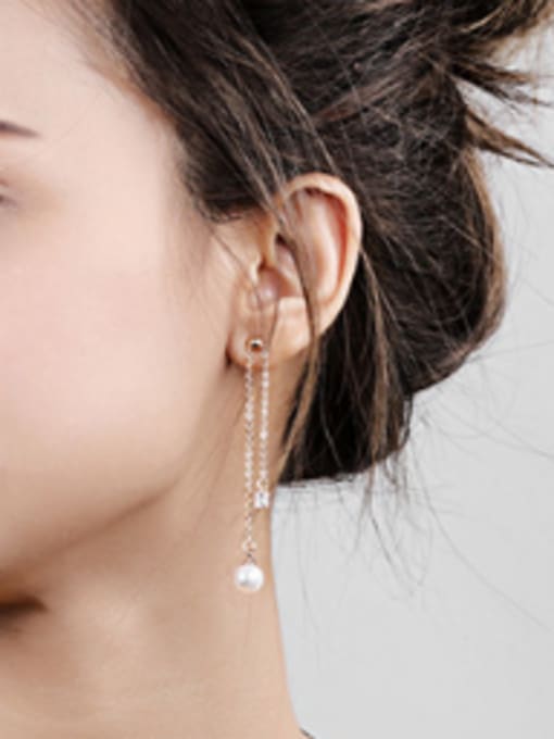 Open Sky Fashion Artificial Pearl Square Rhinestones Drop Earrings 1