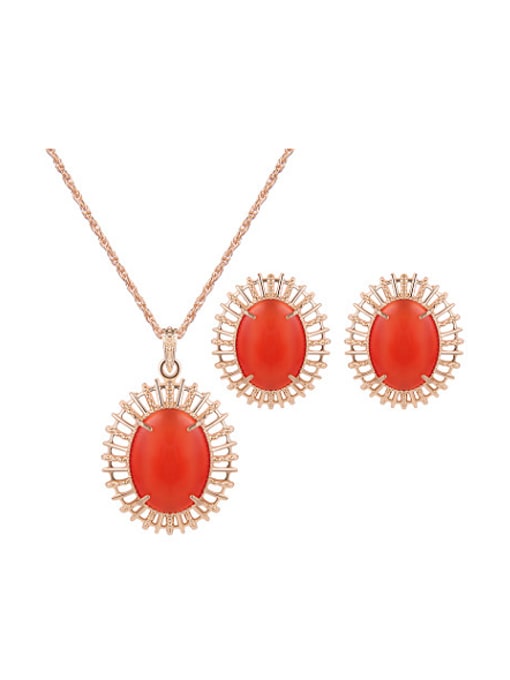 BESTIE Alloy Imitation-gold Plated Fashion Oval Artificial Stones Two Pieces Jewelry Set