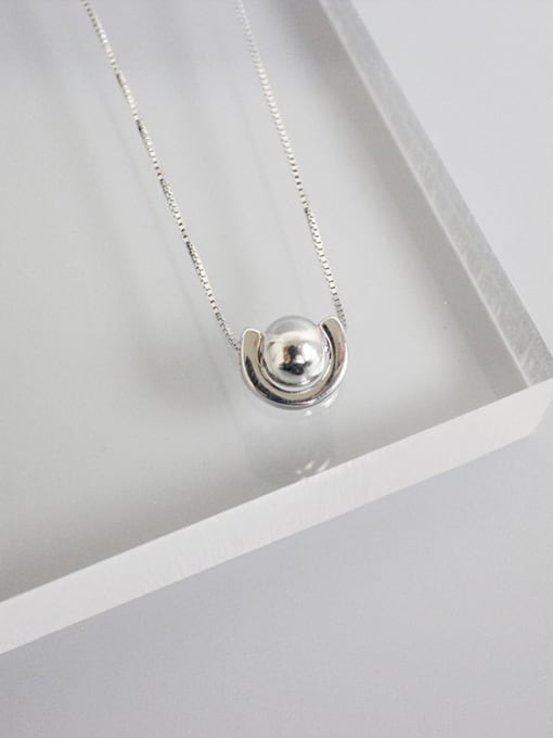 DAKA Simple Smooth Bead Pendant Silver Necklace 0