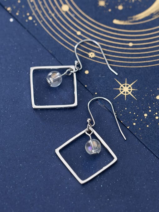 Rosh 925 Sterling Silver With Silver Plated Simplistic Square&Bead Hook Earrings 1