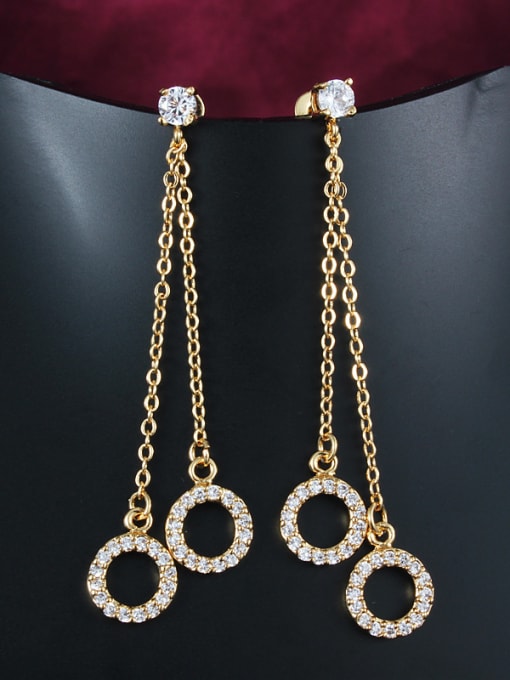Gold Shimmering Korean Style Round Shaped Zircon Drop Earrings