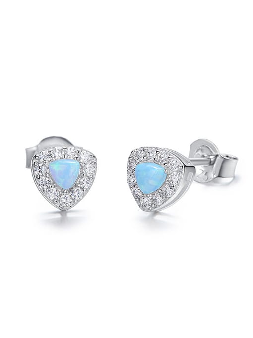 Blue Tiny Opal stone Cubic Zirconias 925 Silver Stud Earrings