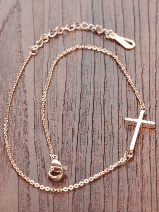 Open Sky Simple Cross Rose Gold Plated Titanium Anklet 2