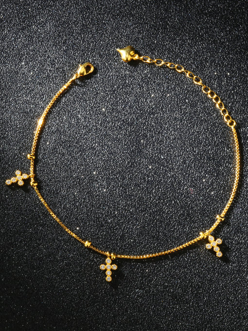 Open Sky Simple Tiny Zircon-studded Cross Anklet 2