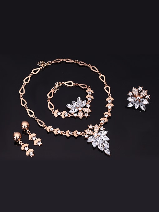BESTIE Alloy Imitation-gold Plated Fashion Flower-shaped Artificial Gemstones Four Pieces Jewelry Set 1