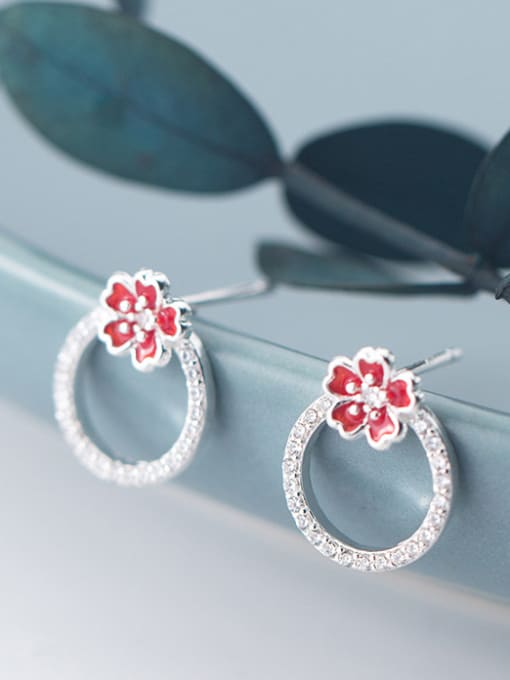 Rosh 925 Sterling Silver With Silver Plated Simplistic Red Plum Blossom Stud Earrings 2