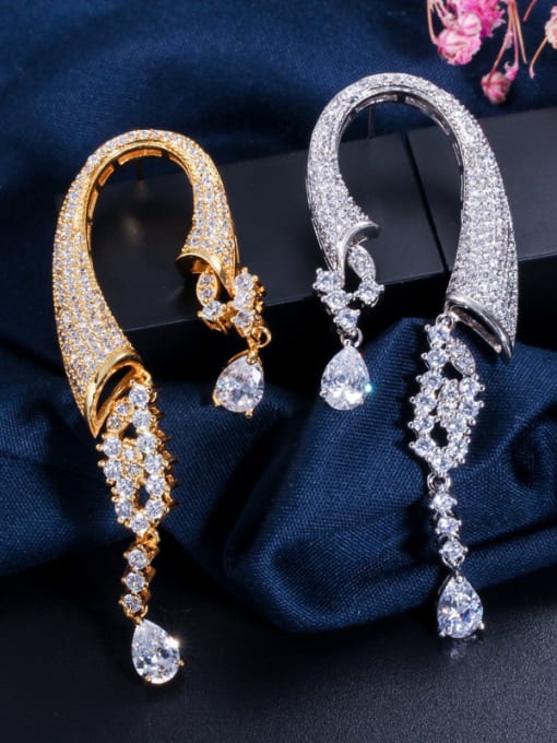 L.WIN Copper With Cubic Zirconia  Luxury Hook Cluster Earrings 0