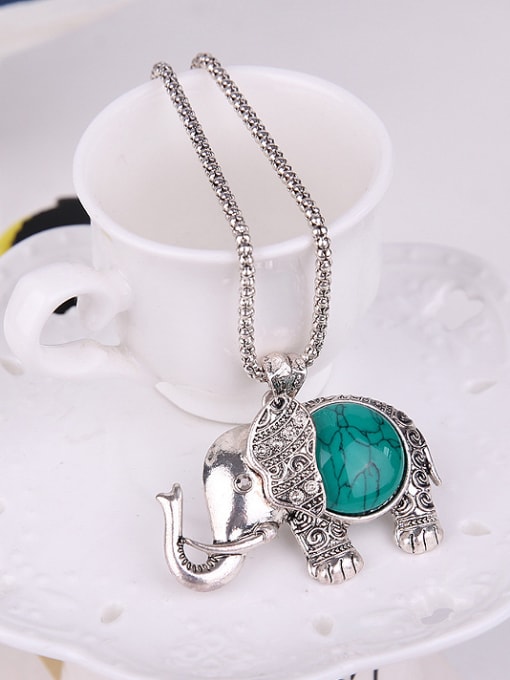 BESTIE Alloy Antique Silver Plated Fashion Artificial Stone Elephant Three Pieces Jewelry Set 1