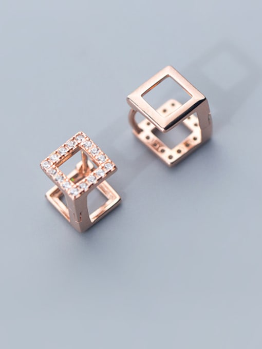 Rosh 925 Sterling Silver With Silver Plated Personality Square Clip On Earrings 2