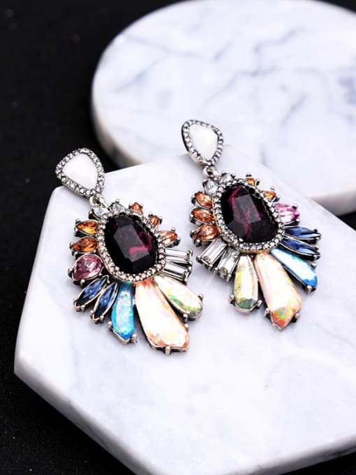 KM Colorful Artificial Stones Flowers-shape Fashion Drop Earrings 1