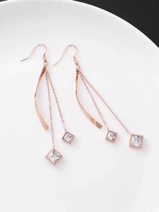 15#11373 Stainless Steel With Rose Gold Plated Fashion Geometric  Tassels Drop Earrings