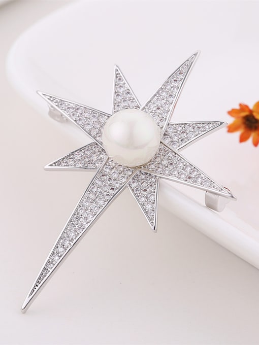 Wei Jia Fashion Imitation Pearl Cubic Zirconias Star Brooch 0