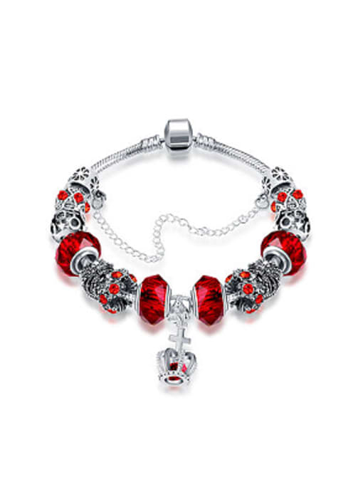 Red Retro Decorations Crown Glass Beads Bracelet