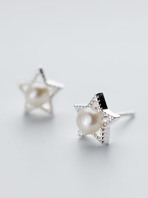 Rosh Trendy Star Shaped Artificial Pearl Silver Stud Earrings 2