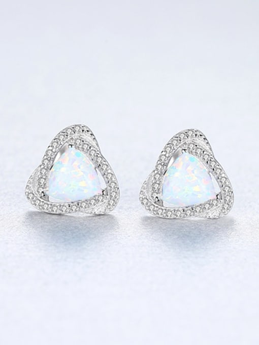 White 925 Sterling Silver With   Classic Multicolor Triangle Stud Earrings
