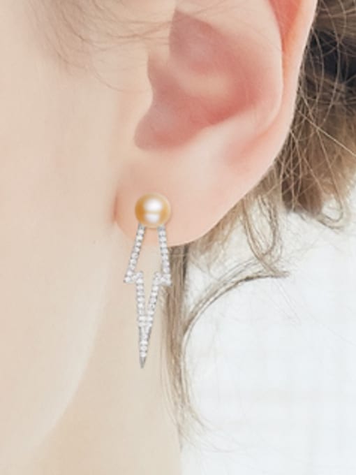 CEIDAI Personalized Freshwater Pearl Zircon Stud Earrings 1