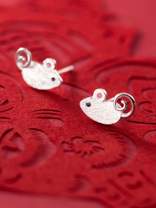 Rosh 925 Sterling Silver With Platinum Plated Cute Mouse Stud Earrings 2