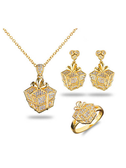 gold Luxury 18K Gold Plated Box Shaped Three Pieces Jewelry Set