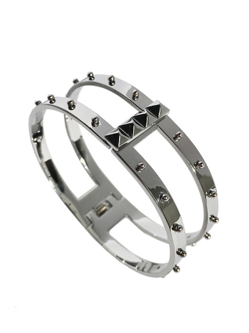 platinum Titanium With Hollow   Punk Cone Double Row Trend  Bracelet  Bangles