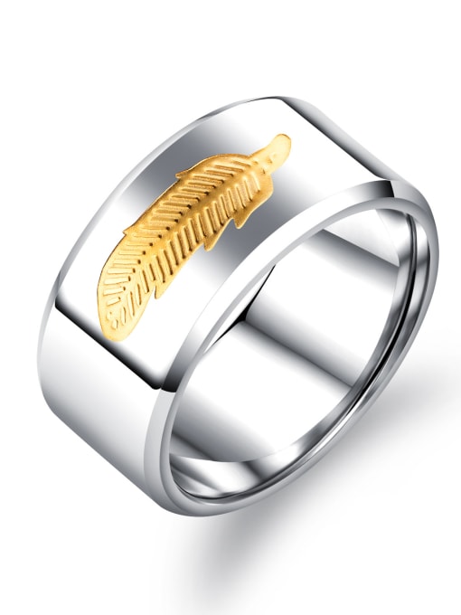 Open Sky Stainless Steel With White Gold Plated Simplistic Feather Men Rings 0