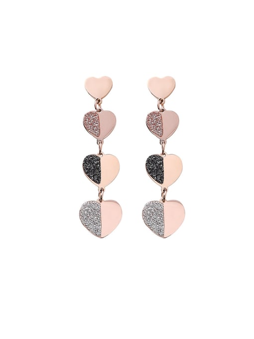 Girlhood Stainless Steel With Rose Gold Plated Simplistic Round Heart Drop Earrings 0