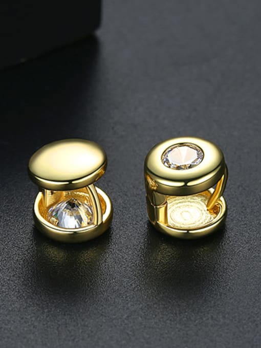 gold Copper  With Cubic Zirconia  Simplistic Round Stud Earrings