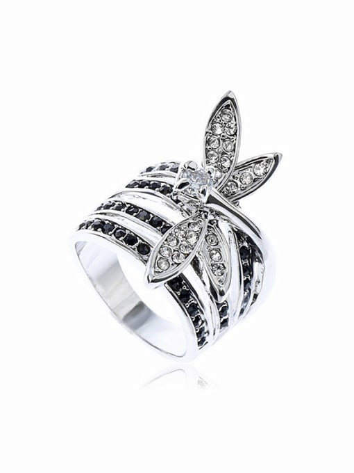 Wei Jia Fashion White Rhinestone-covered Dragonfly Alloy Ring 0