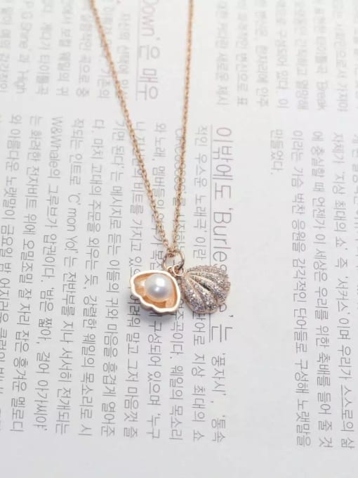 Rose Gold All-match Shell Shaped Artificial Pearl Silver Necklace