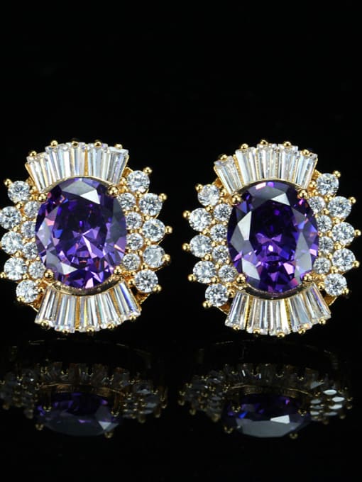 Purple Shining Crystal Zircons Stud Cluster earring
