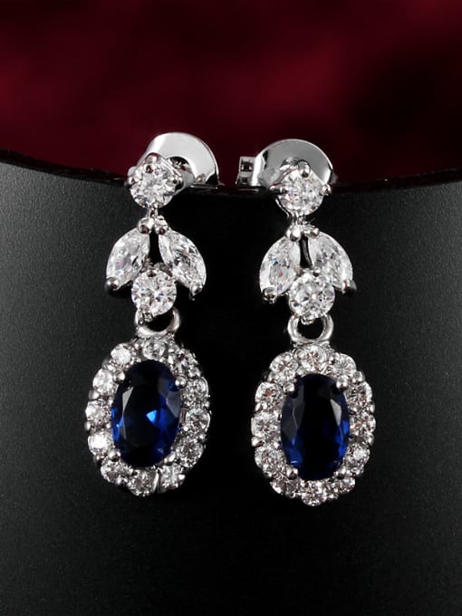SANTIAGO Women Blue Geometric Shaped Zircon Drop Earrings 0