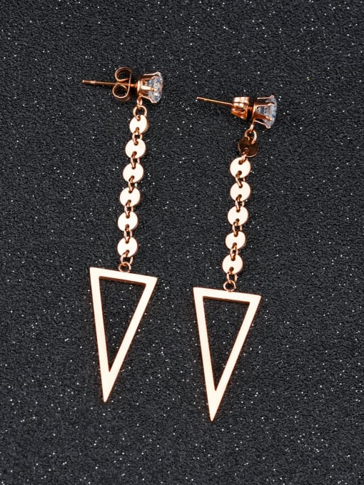 Open Sky Simple Hollow Triangle Zircon Rose Gold Plated Drop Earrings 2