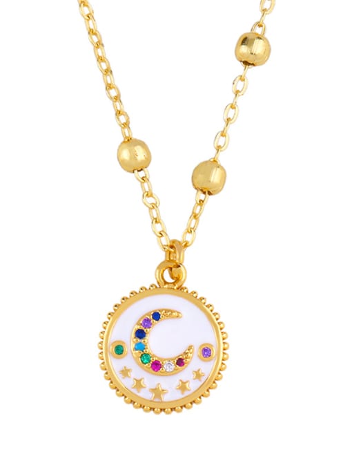 white Copper With  Cubic Zirconia Fashion Moon round Necklaces