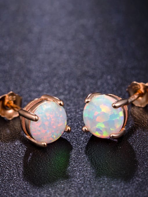 UNIENO Small Exquisite Rose Gold Plated Opal Stud Earrings 1