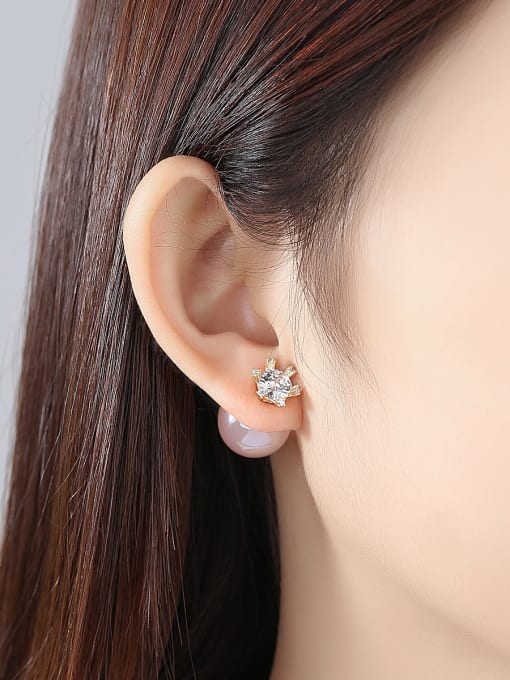 BLING SU Copper inlaid with AAA zircons Simple Two wearing methods imitation pearls Earrings 1