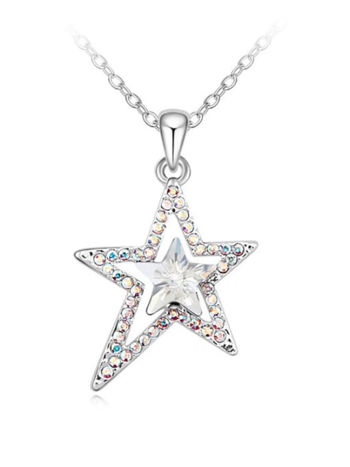 White Simple austrian Crystals-covered Star Pendant Alloy Necklace