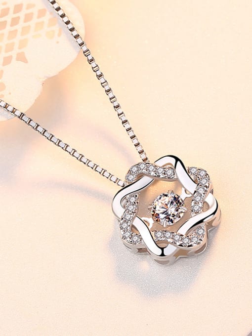 Peng Yuan Fashion Shiny Zirconais-studded Flowers 925 Silver Pendant 1