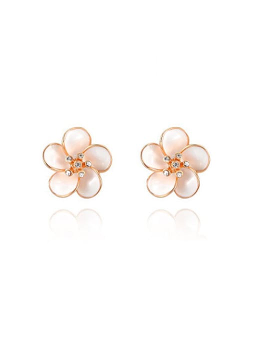 rose gold Temperament Plum Blossom Shaped Opal Stud Earrings