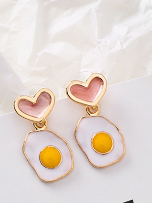 A Pink Alloy With Enamel Personality Asymmetry Poached Egg  Heart Drop Earrings