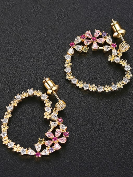 gold Copper With Cubic Zirconia  Simplistic Heart Chandelier Earrings