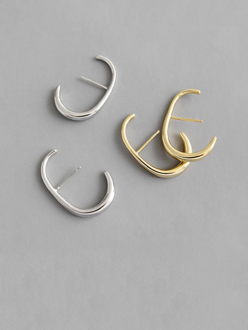 DAKA 925 Sterling Silver With Smooth  Simplistic  C Geometric Stud Earrings 0