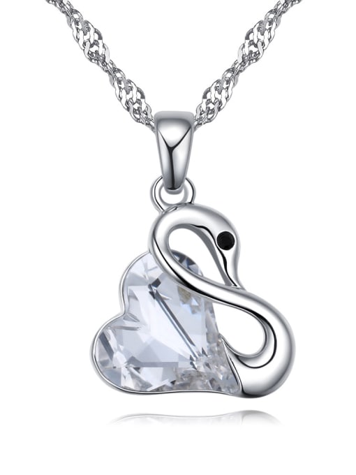 White Fashion Heart austrian Crystal Swan Pendant Alloy Necklace