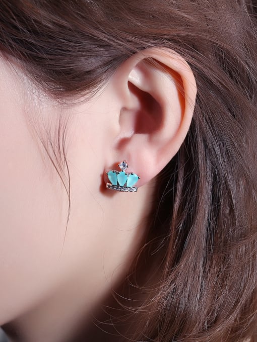 Open Sky Fashion Glass Stones Crown Stud Earrings 1